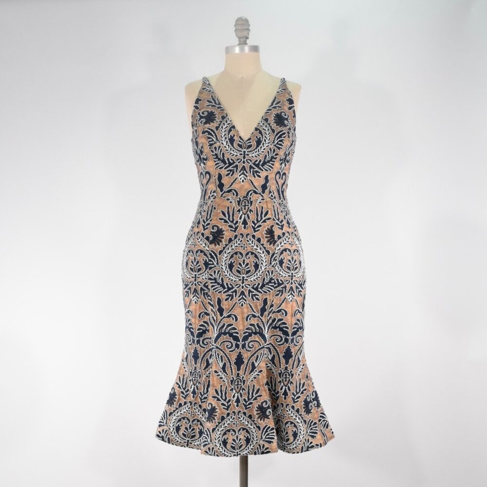 Dress the Population Nude & Navy Lace Mermaid Midi Dress
